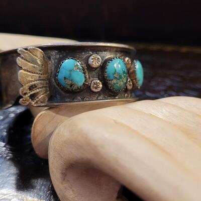 Lot 294: Vintage SIGNED Watch Cuff w/ Turquiose Stones 