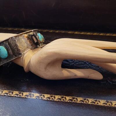 Lot 294: Vintage SIGNED Watch Cuff w/ Turquiose Stones 