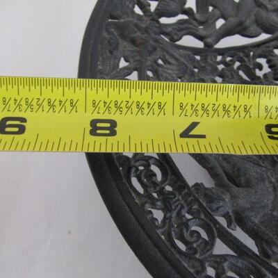 Vintage Metal Base Candle Lantern- 8 Inches Across, 10 Inches Tall