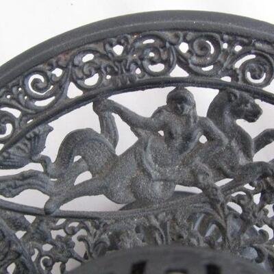 Vintage Metal Base Candle Lantern- 8 Inches Across, 10 Inches Tall