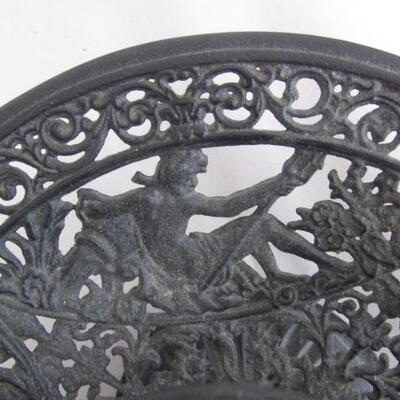Vintage Metal Base Candle Lantern- 8 Inches Across, 10 Inches Tall