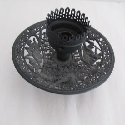 Vintage Metal Base Candle Lantern- 8 Inches Across, 10 Inches Tall