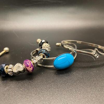 Set of 3 Silvertone Cuff Bangle Bracelets