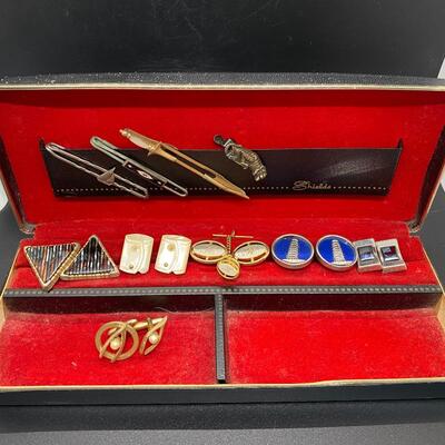 Vintage Men's Jewelry Box with Cuff Links and Tie Tacks