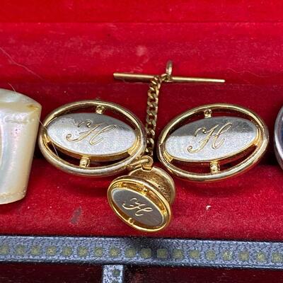Vintage Men's Jewelry Box with Cuff Links and Tie Tacks