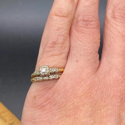 Vintage 14k Yellow Gold Engagement Ring & Wedding Band Set