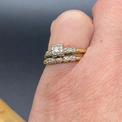 Vintage 14k Yellow Gold Engagement Ring & Wedding Band Set