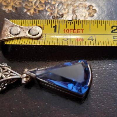 Lot 298: Vintage Sterling Silver Necklace w/ Precious Stone Pendant