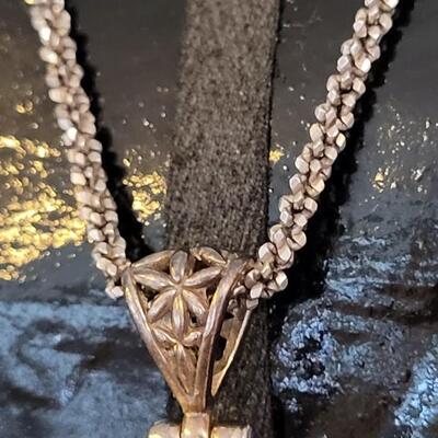 Lot 298: Vintage Sterling Silver Necklace w/ Precious Stone Pendant