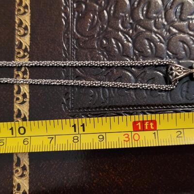 Lot 298: Vintage Sterling Silver Necklace w/ Precious Stone Pendant