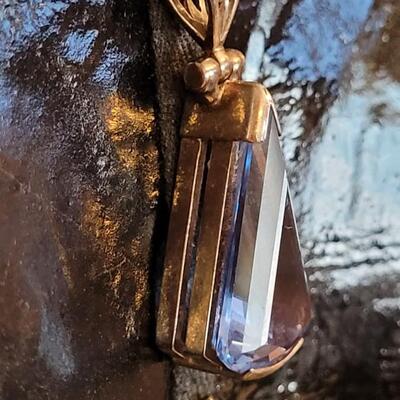 Lot 298: Vintage Sterling Silver Necklace w/ Precious Stone Pendant