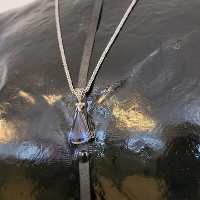 Lot 298: Vintage Sterling Silver Necklace w/ Precious Stone Pendant