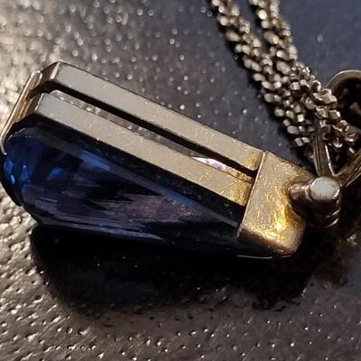 Lot 298: Vintage Sterling Silver Necklace w/ Precious Stone Pendant