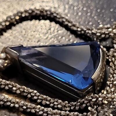 Lot 298: Vintage Sterling Silver Necklace w/ Precious Stone Pendant