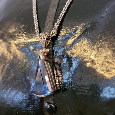 Lot 298: Vintage Sterling Silver Necklace w/ Precious Stone Pendant