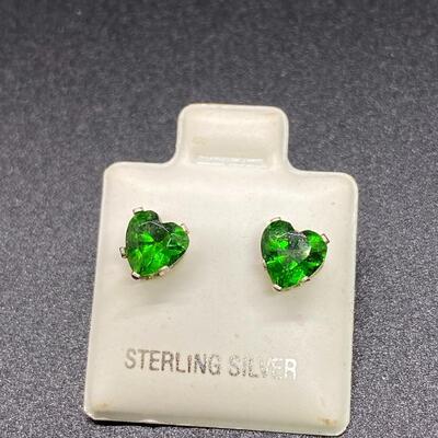 Heart Shaped Green Gemstone Stud Earrings