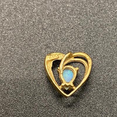 14k Yellow Gold & Opal Heart Shaped Necklace Pendant Charm