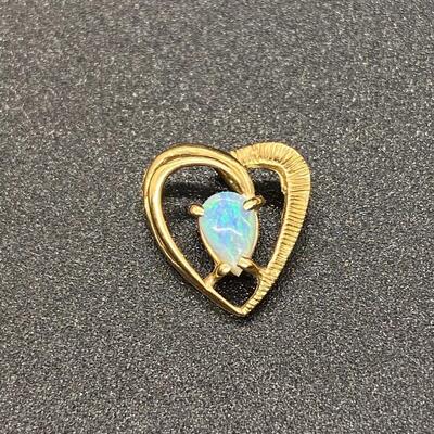 14k Yellow Gold & Opal Heart Shaped Necklace Pendant Charm