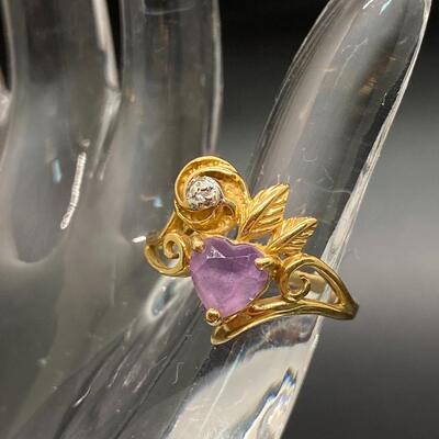 14k Yellow Gold Amethyst Heart Promise Anniversary Ring