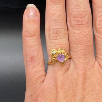 14k Yellow Gold Amethyst Heart Promise Anniversary Ring