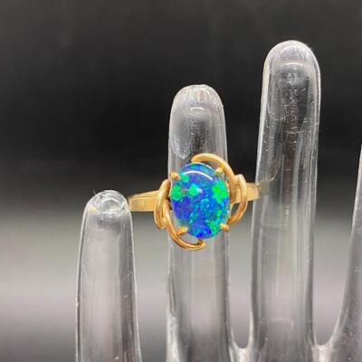 10k Yellow Gold Blue Opal Ring