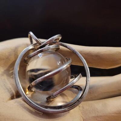 Lot 302: Vintage Sterling Silver Crystal Ball Pendant