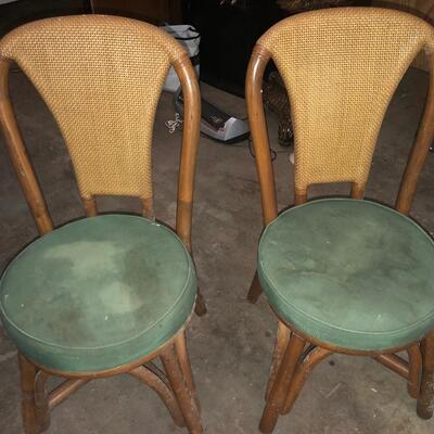 Vintage cane chairs with bamboo fold down table