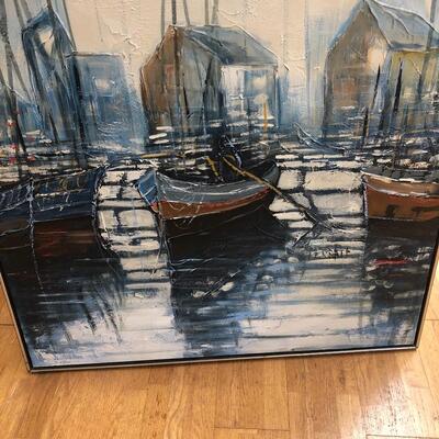 Original Acrylic signed by Frank Ferrante â€œDocked Boatsâ€