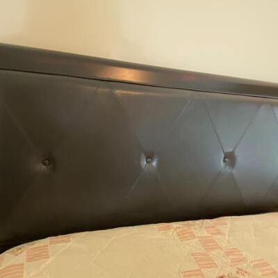 Queen Bed With Tufted Leather Look Headboard 