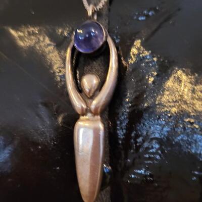 Lot 309: Sterling Silver Goddess Necklace and Sterling Designer Pendant