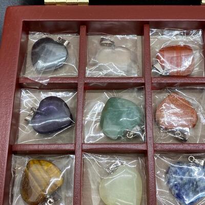 Polished Stone Heart Pendant Collection with Case