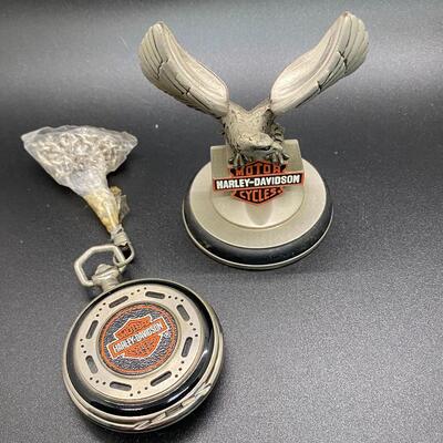 Franklin Mint & Harley Davidson Heritage Softail Collector Pocket Watch with Eagle Display Stand