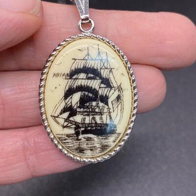 Vintage Sarah Coventry Sailing Ship Pendant Necklace with Matching Earrings