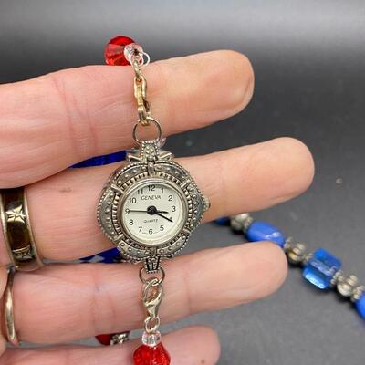 Women's Watch Face with 3 Beaded Wrist Straps