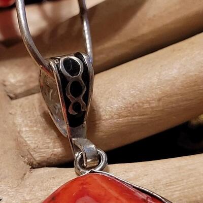 Lot 312: Large Coral? Pendant w/ Red & Silver Necklace