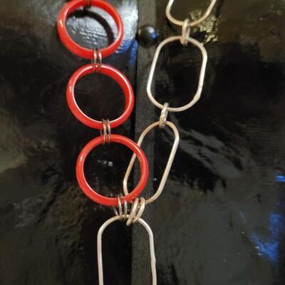 Lot 312: Large Coral? Pendant w/ Red & Silver Necklace