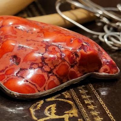 Lot 312: Large Coral? Pendant w/ Red & Silver Necklace