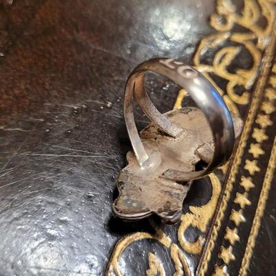 Lot 314: Vintage Handmade Native American Sterling Silver Ring w/ Coral and Turquiose Stones 