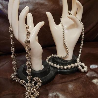 Lot 319: (2) Costume Jewelry Necklaces Silver Tone 