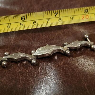 Lot 321: Vintage Sterling Silver Dolphin Bracelet + Sterling Drop Earrings