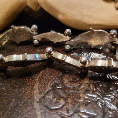 Lot 321: Vintage Sterling Silver Dolphin Bracelet + Sterling Drop Earrings