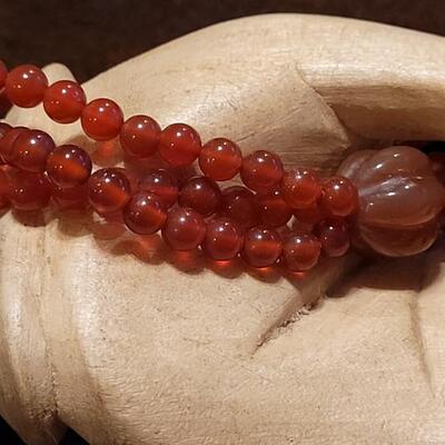 Lot 323: Vintage Asian CORNELIAN Bead Necklace with Matching Carved Dragon Pendant 