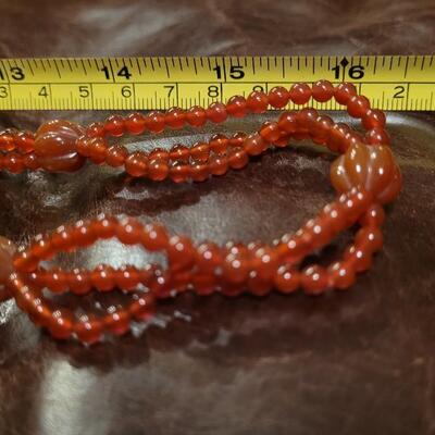 Lot 323: Vintage Asian CORNELIAN Bead Necklace with Matching Carved Dragon Pendant 