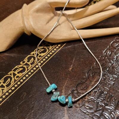 Lot 325: Vintage Sterling Silver Necklace w/ Turquiose Stones 