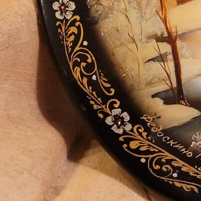 Lot 337: Handpainted Scene on Abalone Signed & Dated 