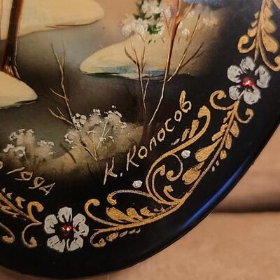 Lot 337: Handpainted Scene on Abalone Signed & Dated 