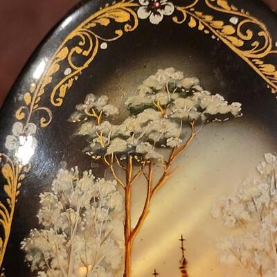 Lot 337: Handpainted Scene on Abalone Signed & Dated 