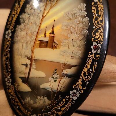 Lot 337: Handpainted Scene on Abalone Signed & Dated 