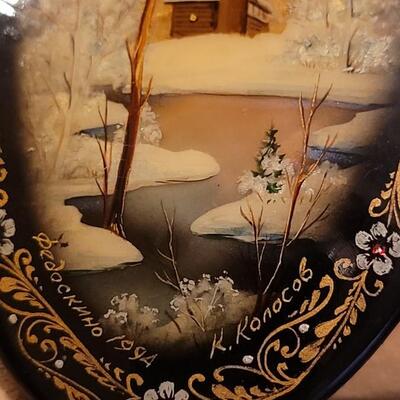 Lot 337: Handpainted Scene on Abalone Signed & Dated 
