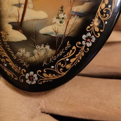 Lot 337: Handpainted Scene on Abalone Signed & Dated 